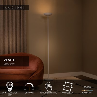 Lucide ZENITH - Vloerlamp - LED Dimb. - 1x20W 3000K - Wit